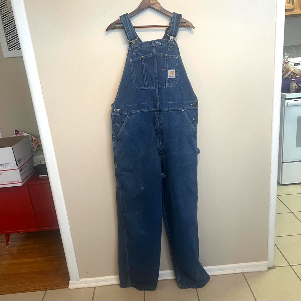 Carhartt Men's Unlined Washed Blue Jean Denim Bib Overalls